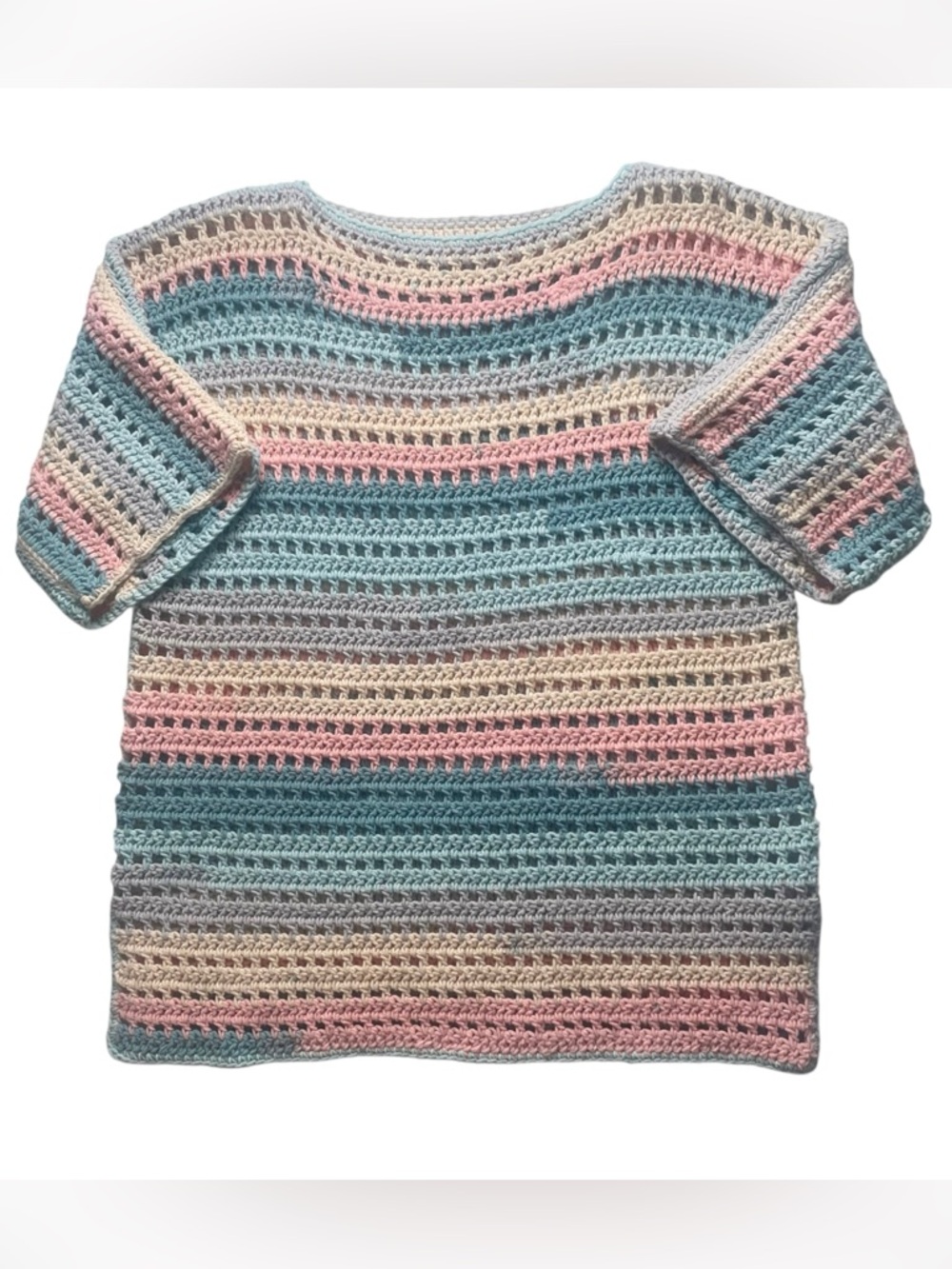 Handmade Crochet Top Festival Hippie Easter Caron Cotton Cakes Knit Sweater Sz M